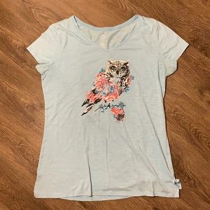 St. John’s Bay Bling Owl Baby Blue Short Sleeve T Shirt
